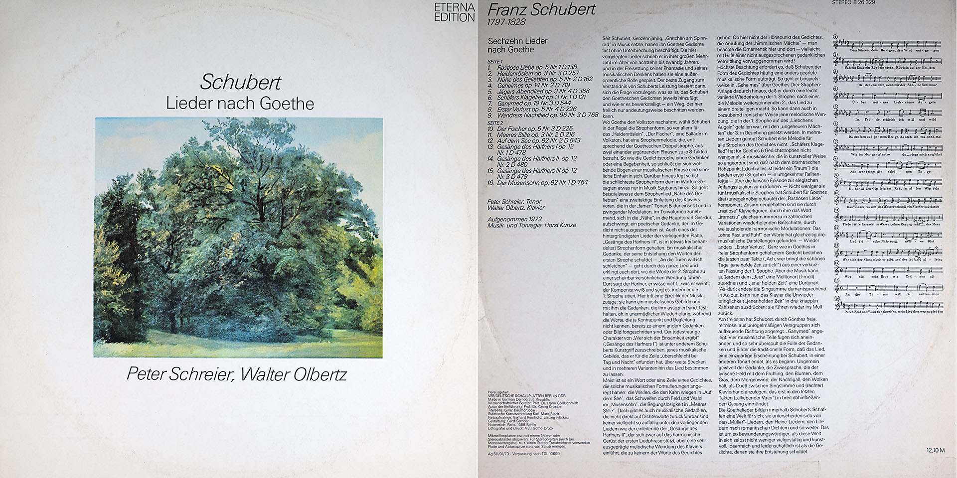 Schubert - Lieder nach Goethe - Peterr Schreier / Walter Olbertz